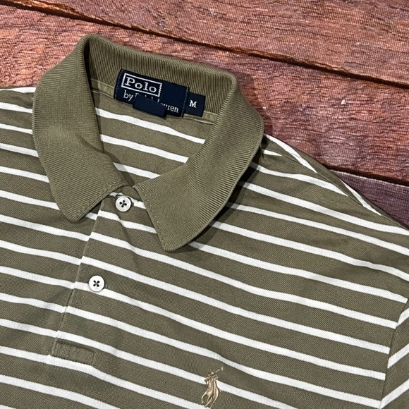 Polo Ralph Lauren Striped Tan Mens Preppy Polo Golf Shirt - Picture 2 of 5